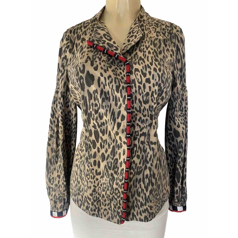 Bazar Deluxe Lightweight Jacket Animal Print Slip Pockets Beaded Trim Br…